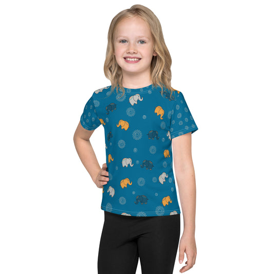 Desi Elephant, Kids Unisex Crew Neck T-Shirt, Blue