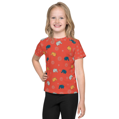 Desi Elephant, Kids Unisex Crew Neck T-Shirt, Red